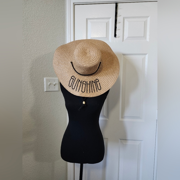 Sunshine Tan Straw Hat Beach Summer Embroidered - Picture 1 of 6